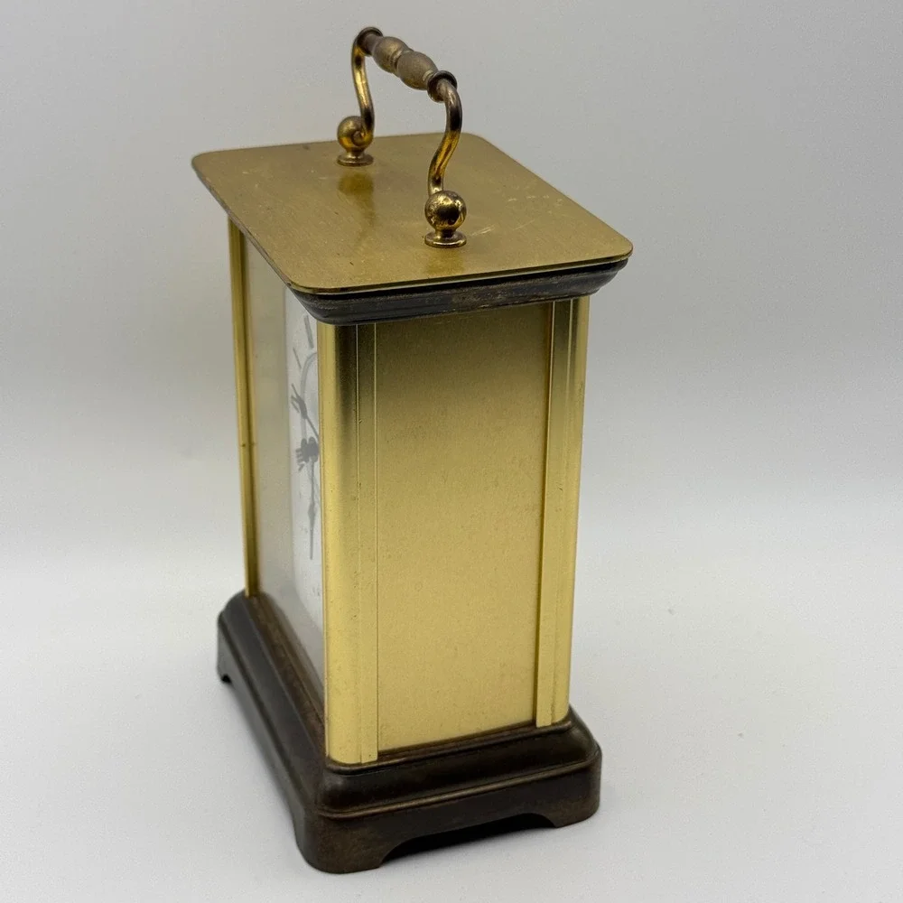 Vintage Black Starr & Frost Brass Carriage Clock Quartz Desk Mantel West Germany
